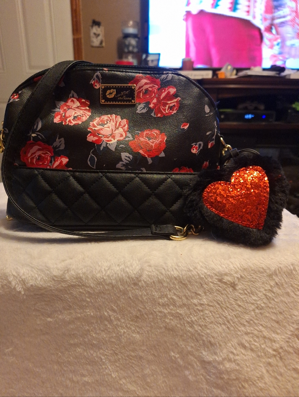 Betsy Johnson Red Rose & Black Crossbody.